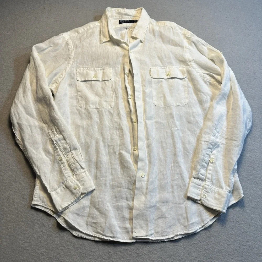 Polo Ralph Lauren Safari Utility Linen Shirt White Ivory Button Up Mens Large